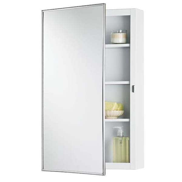 Jensen Jensen 260P26CH 16 x 26 in. 1 Door Topsider Surface Mounted Medicine Cabinet with Adjustable Polished Stainless Steel; Basic White 260P26CH - main